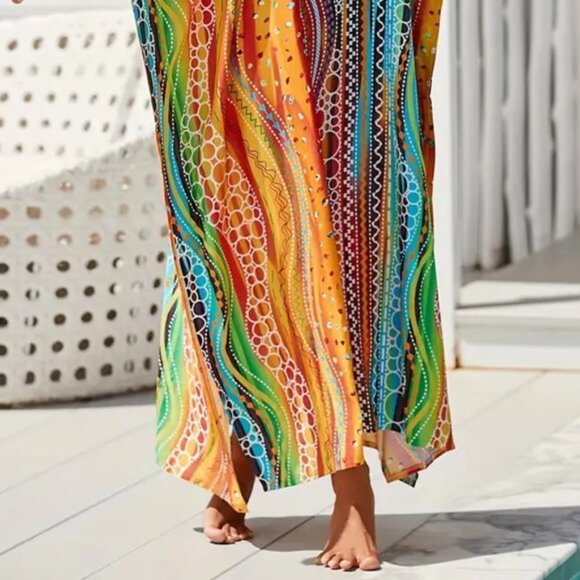 Kaftan Dress Wavy Sunset Waterfall Cover Up NEW 🧡 LAST 1 💛 - Picture 7 of 10